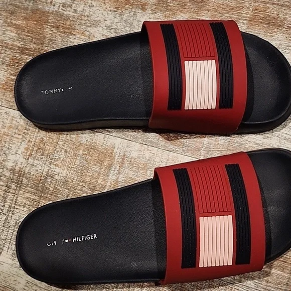 Tommy Hilfiger Red and Black Slides - Picture 2 of 5